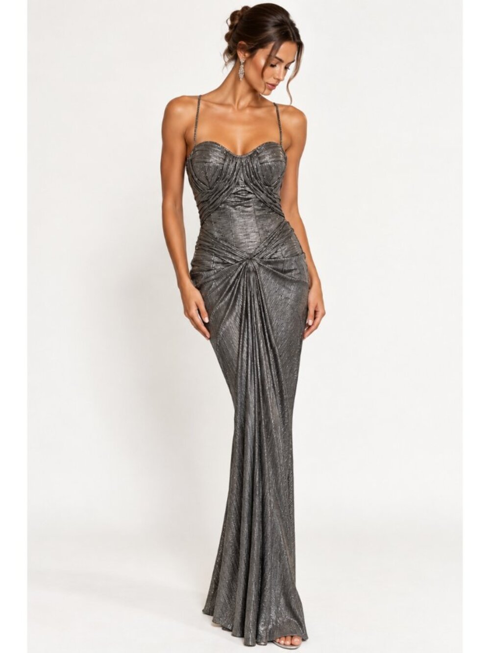 Alex Teih Couture $3000 Metallic Blue Silver Corset Gown Size Small
